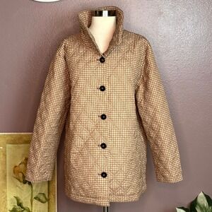 Lands End Quilted Houndstooth Collar‎ Jacket Women Brown Beige